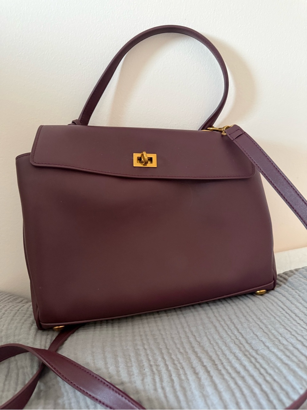 Amazon Burgundy Satchel with Gold-Tone Turn Lock